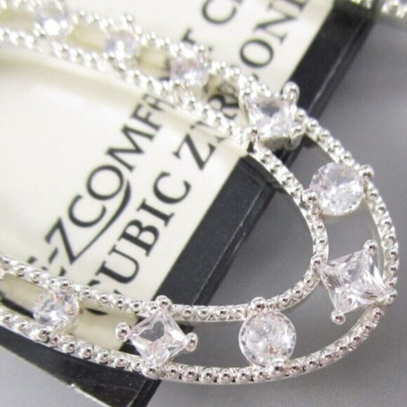 NAPIER 1980's Bold Silver Clear CZ Door Knocker E-Z Comfort Clip On Earrings~NEW - Picture 3 of 4